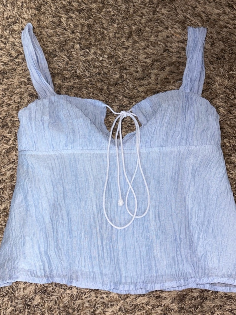 Light Blue Crinkle Tie-Front Women's Tank Top